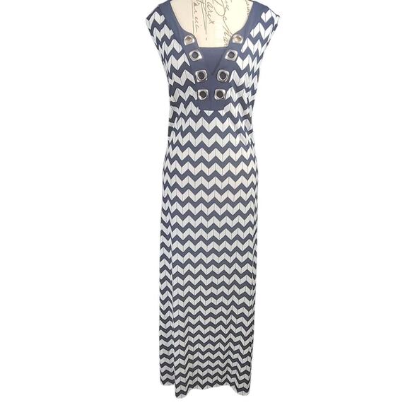 Haani women's Nautical vibes maxi dress blue&white chevron Sz 3x Coastal Beachy - Picture 1 of 8
